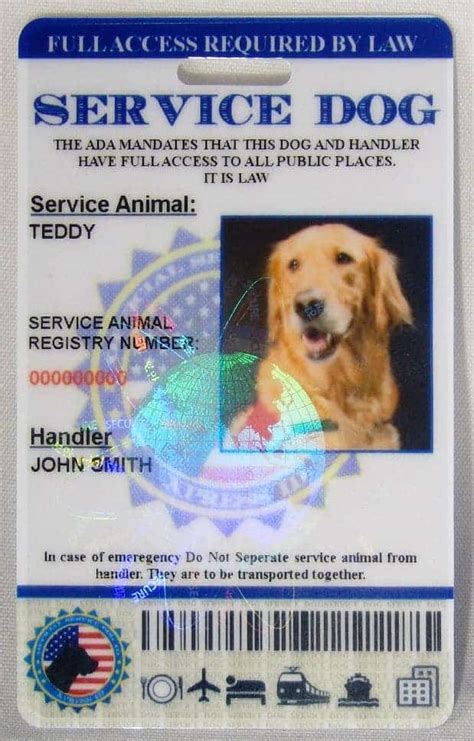Printable Service Dog Id Card